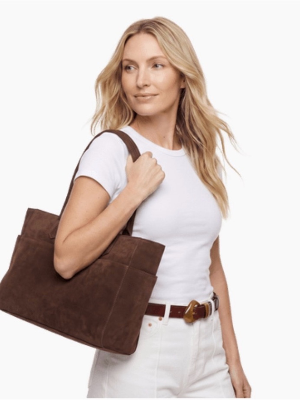 NWT Mali + Lili Brown Faux Suede Tote Bag Large Shoulder Bag